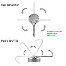 4PCS Multi - Functional Rotatable Magnetic Hooks With Strong Magnetic Force And Practical Style For Home Kitchen, Bathroom And Office Wall Hanging And Organizing Function