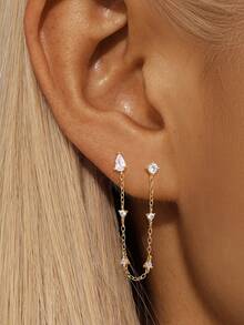 EleRunis 1 pieza Pendiente de plata de ley 925 con ajuste de garra y borla larga para cartílago y hélix, joyería para mujer para uso diario, boda, fiesta, compromiso, aniversario y Día de San Valentín