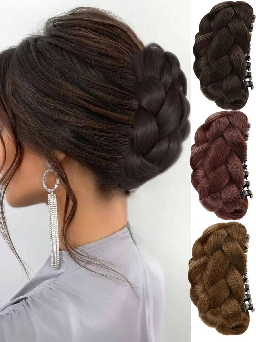 Messy Hair Bun Braided Bun Hair Piece Claw Clip In Synthetic Twisted Braiding Chignon Hair Extension Ponytail Hairpiece For Daily Wear - 彩色 - 查看 1