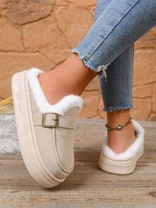 Chinelos Internos Antiderrapantes com Sola Grossa e Forro Felpudo, Sapatos Quentes e Felpudos para a Casa no Inverno