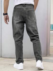 Jeans casuales desgastados de corte entallado para hombres - Gris - Ver 2