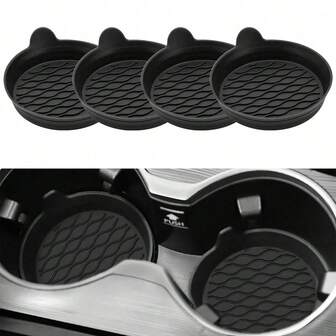 4-Piece Silicone Car Coaster - Anti-Slip Universal Stand Suitable For All Vehicles (Black). Ladies' Storage And Organization Device, Travel Essential, Daily Necessities, Home Life, Back-To-School Season, Autumn And Winter Style, Holiday Dormitory Daily Necessities, Suitable For Student Dormitories, Christmas Thanksgiving Night, New Year's Eve Small Gifts