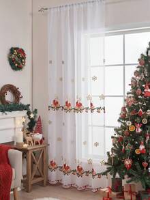 1 pieza Cortina bordada navideña, cortina bordada con tema navideño, adecuada para fiesta de Navidad, decoración del hogar para sala de estar, cocina, dormitorio, decoraciones navideñas, decoración navideña, decoraciones navideñas para el hogar, decoración de habitación