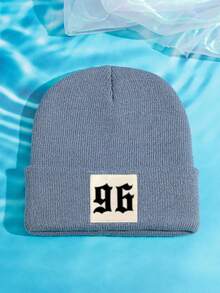 1pc Unisex Outdoor Casual Fashion Knit Beanie Hat With 96 Numeric Print, Warm & Comfortable, Suitable For Daily Wear