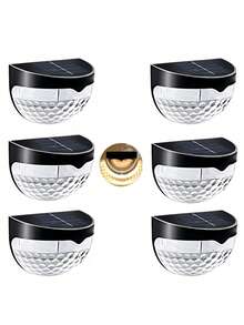 2/6 件太阳能栅栏灯、太阳能甲板灯、太阳能壁灯、太阳能壁挂灯、6 个 LED 户外栅栏甲板花园车库露台楼梯完美装饰照明、智能传感器 - 光传感器、圣诞礼物