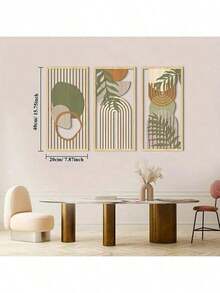 3件套鼠尾草绿抽象木质墙饰，几何木质墙画/16 x 8 英寸/现代中性墙面装饰，适用于客厅、卧室、办公室 - 彩色 - 查看 7
