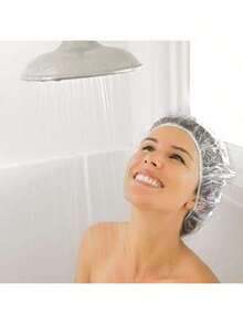 100pcs Disposable Transparent Waterproof Shower Cap, Thick Large Size, High Elasticity, For Bathing And Hair Care, Convenient For Travel - Multicolor - View 7