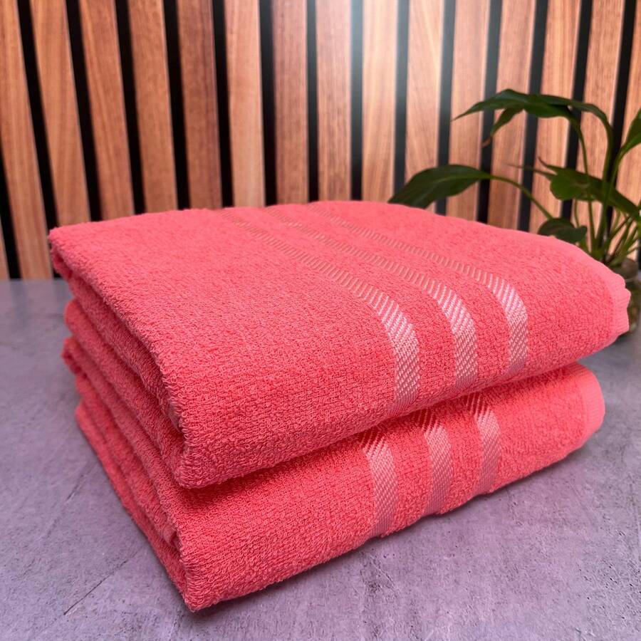 Kit Of 2 Soft Terry Bath Towels 65x130cm 100% Cotton - 西瓜粉 - 查看 1