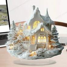 لوحة أكريليك بطراز بوهيمي لكوخ مغطى بالثلج - هدية عيد الميلاد المثالية مع حامل عرض للديكور المنزلي والمكتبي