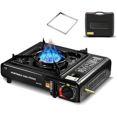ZGOGOZ Estufa Camping de Doble Uso Estufas de Gas Portátil,Parrilla de Cassette,ajuste de flama y bloqueo de ,con Estuche de Transporte y Rejilla,para Fiestas,Senderismo,Aire Libre Picnic