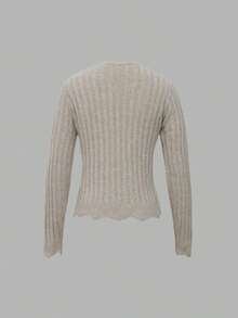 Áo len nữ tay dài cổ vuông, viền gợn sóng, kiểu dáng mới, chất liệu gân, thích hợp cho mùa xuân/thu. - Màu be - Xem 8