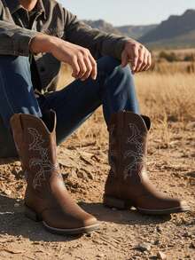 Men's Western Premium Leather Cowboy Boots Dark Brown Boots Premium Comfortable Insoles Classic Design Shoes Perfect Country Outdoor High-Quality Festival Shoes - màu nâu - Xem 2