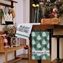 1 pièce/2 pièces/24 pièces Serviettes de cuisine à motif de gaufre de Noël, serviettes absorbantes imprimées avec sapin de Noël vert pour la décoration de Noël