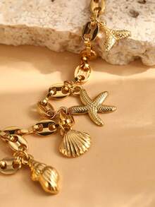 1pc Stainless Steel Unique Design Versatile Starfish & Seashell Pendant Bracelet For Women, Exaggerated Beach Vacation Style, New Ocean Bracelet, Non-Fading Accessory