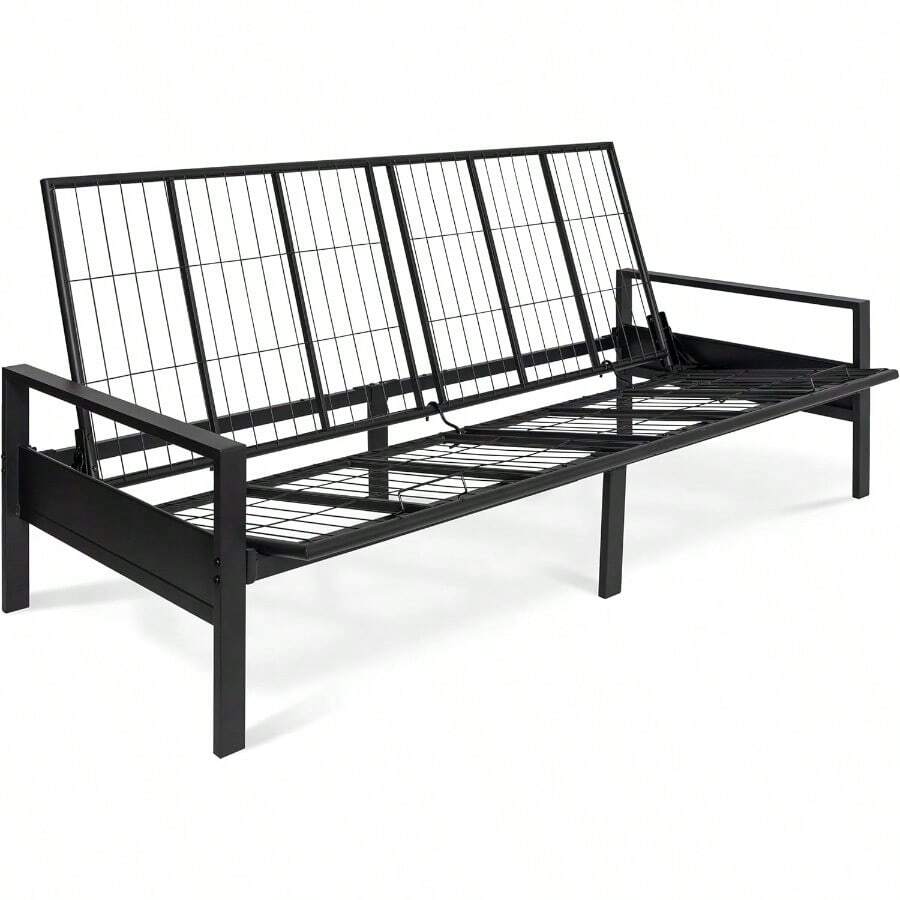 Metal Futon Frame Full Size Futon Frame Convertible Sofa Bed Sleek Black LowProfile Design SpaceSaving Durable And Easy Assembly Perfect For Modern Living Apartments And Guest Rooms - Black Metal - View 1