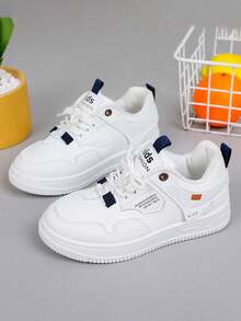 Zapatos deportivos para niños, zapatos de tenis casuales para niños transpirables y de moda, con punta redonda y cordones, adecuados para zapatos casuales diarios. - Blanco - Ver 3