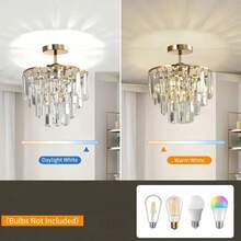 水晶金吊灯，轻盈奢华水晶吊灯，现代半吸顶式吊灯，E26灯泡底座，不含灯泡，适用于客厅、走廊、餐厅和卧室 - 20厘米/7.87英寸 - 查看 7