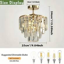 水晶金吊灯，轻盈奢华水晶吊灯，现代半吸顶式吊灯，E26灯泡底座，不含灯泡，适用于客厅、走廊、餐厅和卧室 - 20厘米/7.87英寸 - 查看 5