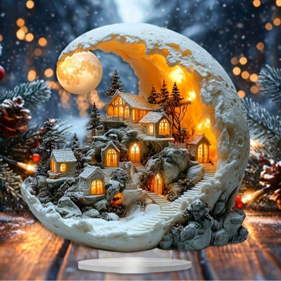 حامل عرض أكريليك بتصميم قمر بوهيمي - مناسب لديكور المنزل والمكتب، هدية عيد الميلاد المثالية