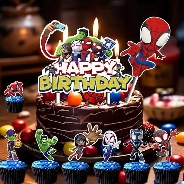 9Pcs Spider-Man And His Amazing Friends Cake Topper,Cupcake Toppers, Spidey And His Amazing Friends Birthday Decorations Spider-Man