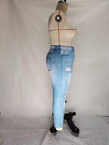 Winter Minimalist Versatile Denim Effect Skinny Fleece Leggings - Baby Blue - View 4