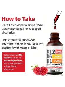 Vitamin B12 And B6 Liquid Dropss, B12 Sublingual Vitamin B Complex - B 12 Vitamin 5000mcg - B12 Methylcobalamin With 27, 200 Mcg, Raspberry Flavor, 2.03oz - 1 - Xem 5