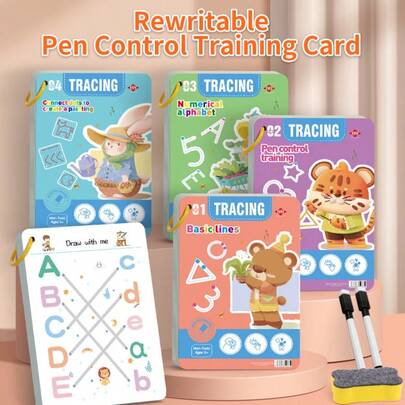 32页可重复使用魔法练习笔记本套装 | 全脑开发、控笔训练和绘画教育练习册 | 学习写作技巧，纸质材料，教育练习册 | 彩色页面 | 装订