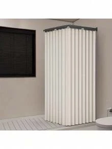 Modern Foldable Shower Curtain - Wet/Dry Separation, Polyester Material, Striped Design With Hooks And Storage Strap, Suitable For Home And Hotel Use All Year Round Bathroom Decor, Shower Curtain, Multifunctional Partition, Modern Style, Easy Maintenance (Folding Rod Not Included)Christmas Decor