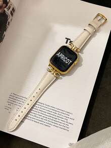 Huastonband 時尚設計師 D 字金色金屬裝飾軟棕色錶帶，適用於 Ultra 2 1 SE S9 8 7 6 5 4 3 2 1 系列，男女通用替換智慧手錶腕帶 38mm 40mm 41mm 42mm 44mm 45mm 49mm - 杏色 - 查看 8