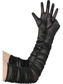 Long Mesh Gloves For Women, Stretchy Tulle Opera Party Gloves, Elegant Wedding Costume Accessory - Màu Hồng baby - Xem 7