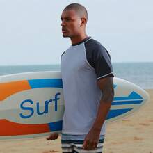 Men's UPF 50+ T-Shirt Rashguard Swim Tee Short Sleeve Shirt Swimwear For Running Swimming - Xám - Xem 2