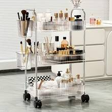 3/4-Tier Acrylic Multi-Use Rolling Cart, Modern Clear Design With Alloy Handle & 360° Wheels + Hanging Storage, Portable Organizer For Dorm/Bar/Kitchen – Perfect For New Year Refresh - 透明色三層結構 + 四個懸掛式花籃 - 查看 6
