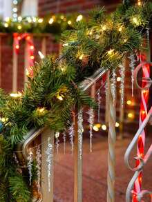 24 件透明冰柱吊坠，水晶般清晰的圣诞树饰品，悬挂式透明水晶亚克力螺旋冰柱吊坠，适用于圣诞壁炉树装饰、圣诞节壁炉架屋檐冬季假期冰雪派对装饰、假日和冬季派对冰锥装饰 - 無色 - 查看 2