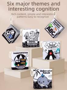 1Pc Black And White Baby Cloth Book For Toddler,Stroller And Crib Hanging Toy,Animal/Fruit/Alphabet/Number Theme,Early Learning Cloth Book For Infant - Multicolor - View 6