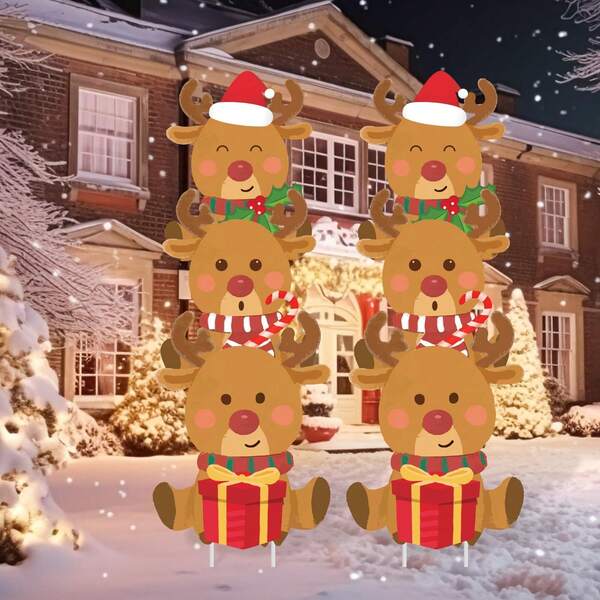 2 peças grandes placas de jardim de Natal, estacas de gramado de Natal, decoração de quintal de Natal, placas de jardim de Natal com estacas, decorações de quintal de rena, alce, placas para inverno, jardim de Natal, quintal, passarela ao ar livre