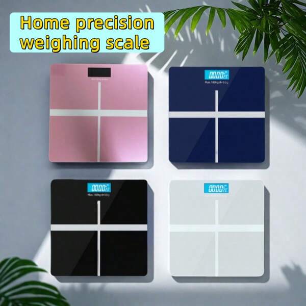 1 قطعة ميزان رقمي للوزن الجسدي، متوفر باللون الذهبي الوردي، الأسود الأنيق، الفضي القمري، الأزرق الجوهري، ميزان إلكتروني دقيق للاستخدام المنزلي، مراقب صحة البالغين، شاشة LCD مضاءة خلفيًا، تصميم بزوايا مستديرة، يعمل ببطارية AAA، بناء متين، مناسب للاستخدام المنزلي