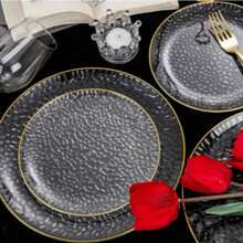 50/25/20/10 Stück goldfarbene geprägte transparente Rand Teller, Salateller, 26cm und 19cm Durchmesser, geeignet für Halloween, Weihnachtsgeschenke, Familienfeiern, Feste, Outdoor-Aktivitäten, Hochzeiten, Restaurants, Küchen