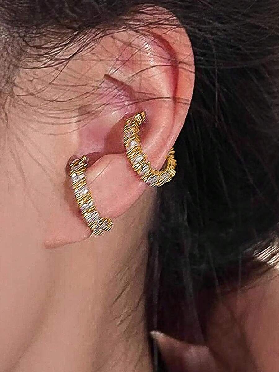 2 buc cercei eleganți în formă de C geometric, cu clips, pentru femei, cercei falși, bijuterii fără piercing, potriviți pentru purtare zilnică, cadouri, petrecere, Crăciun, Ziua Îndrăgostiților, Ziua Mamei
