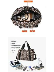 1 szt. Modna, swobodna torba podróżna w stylu uniwersyteckim, lekka i poręczna, składana, o dużej pojemności, z nadrukiem w panterkę, z oddzieleniem na rzeczy suche i mokre. Można nosić jako torbę na ramię lub przez ramię, a także z przenośną walizką. Szczególnie przydatna w podróżach służbowych i na wakacjach. Torba sportowa na siłownię. Torba podróżna, bagaż, na wakacje, wielofunkcyjna torba podróżna, unisex, torby weekendowe. - Brązowy - Zobacz 9