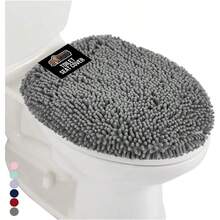 GORILLA GRIP Shag Chenille Bathroom Toilet Lid Cover Hine Wash Ultra Soft Plush Seat Covers Large Fabric Covers 19.5x18.5 Fits Standard Toilet Lids Bathroom Accories And Decor Gray