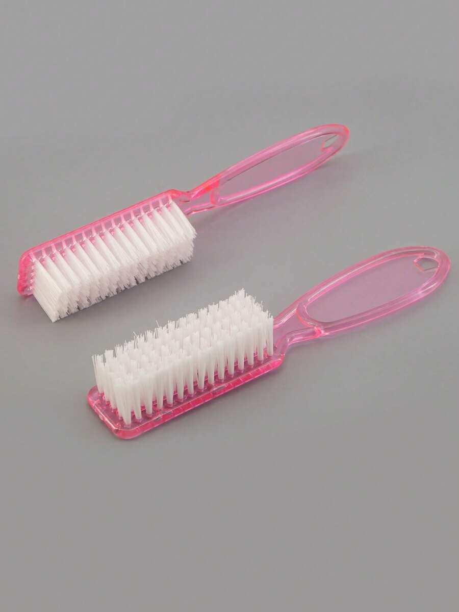 2Pcs Pink Nail Art Brush Long Handle Brush Square Head Multifunctional Nail Brush Dust Brush Manicure Dust Cleaning Tool - Pink - View 1