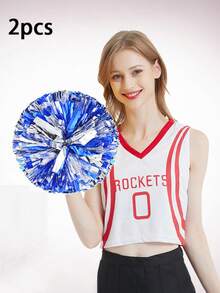 2pcs/Set Blue & Silver Pom Poms - High Index Plastic, Suitable For Dancing, Dance Accessories, Gymnastics, Sports Events And Festivals, Team Spirit Sports Cheering