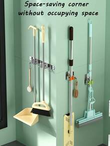 1 件不锈钢扫帚和拖把多架挂钩 - 自粘式，无需钻孔 - 通用厨房、浴室和花园、实用挂钩、实用挂钩 - 彩色 - 查看 4