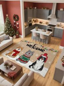 1pc Winter Cat Doormat, Funny Cat Welcome Mat, Cat Christmas Doormat, Christmas Decor, Super Soft Plush Bathroom Mat - Non-Slip, Absorbent Thick Carpet, Suitable For Bathroom And Living Room Bathroom Rug Bathroom Mat Kitchen Rug
