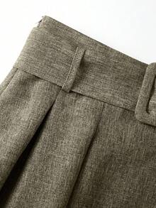 EARO 女士高腰修身灰色百搭优雅宽松日常通勤休闲设计松紧腰可调节腰带 A 字裙 - 綠色 - 查看 4