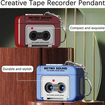 1pc Retro Mini Recorder Keychain, Nostalgic Music Box Pendant,Fun Collectible Gift,Mini Recording Fun Music Box,Compact Retro Design For Keychain Use