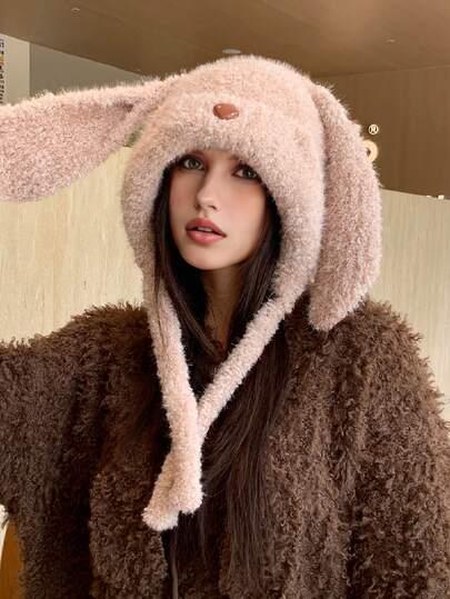 1pc Women's Funny Hat, Fluffy Winter Hat With Double Layer And Ear Protection, Cute And Versatile, Suitable For Outdoor Walking, Skiing, Cycling, Shopping, Daily Wear, Autumn/Winter Accessory