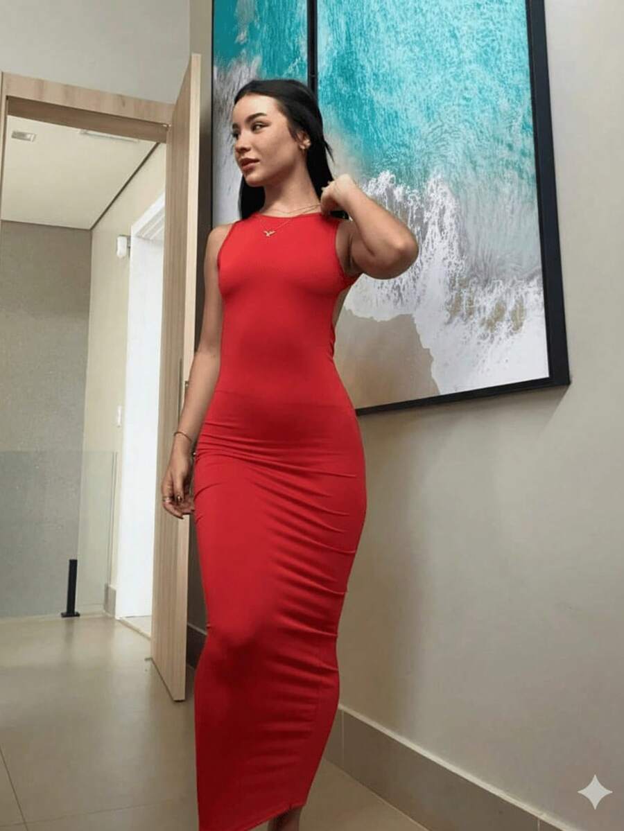 Long Mesh Dress Backless / Backless Party Dress Wedding Events Guest Autumn - Đỏ - Xem 1