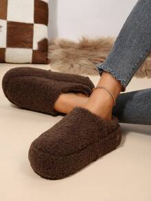 Chinelos Deslizantes Fofos para Mulheres, Chinelos Internos/Externos Planos Quentes Forrados de Pelúcia para Outono/Inverno