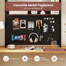 2-Tier Countertop Desktop Bookshelf W/ Metal Pegboard 2 Anti-Tipping Devices - Black - View 9